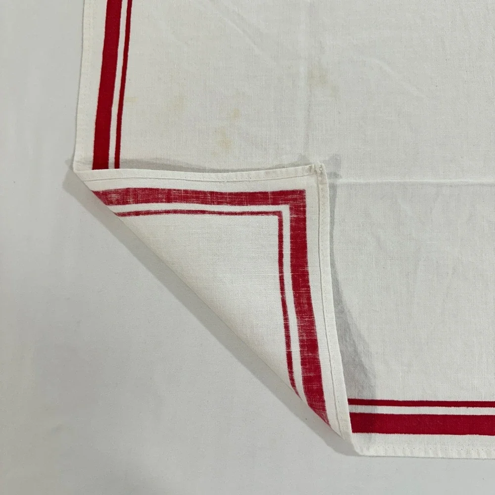 Vintage Red Border Cloth Napkins Set of 4 14x15 White Red Stripe‎ | Farmhouse
